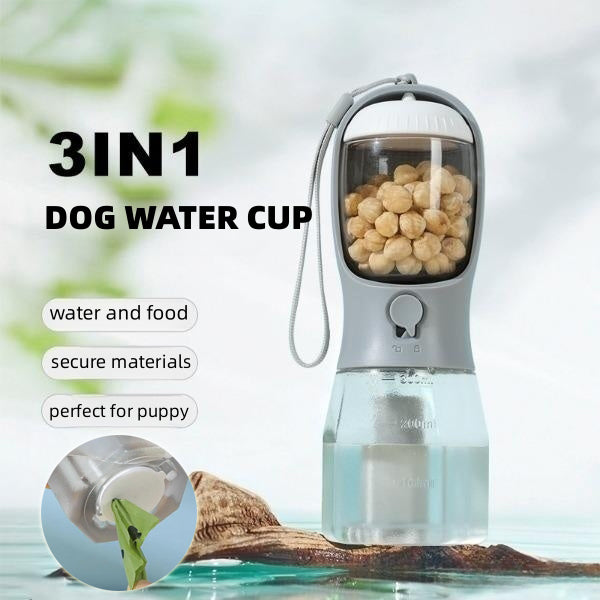 Gourde 3-en-1 Portable pour Animal – Eau, Nourriture & Sacs