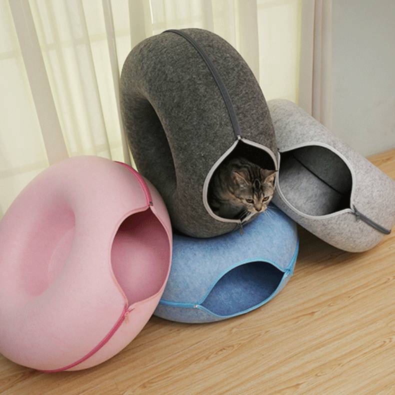 Lit Tunnel Donut pour Chat – Feutre Naturel